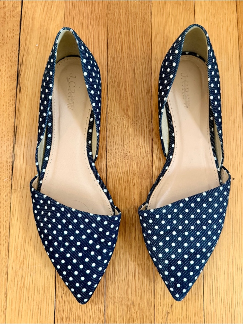 J. Crew Navy Sloan Denim Polka Dot Pointed D'Orsay Flats 7